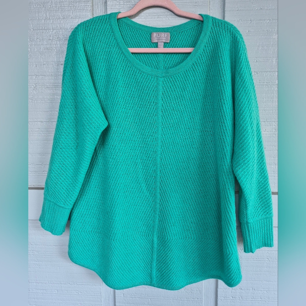 100% Cashmere Pure Collection Womens AquaTeal  Sweater 12 Classic Luxury Scandi